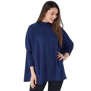 Zuda Navy Mock Neck Dolman Sleeve Pullover Sweater